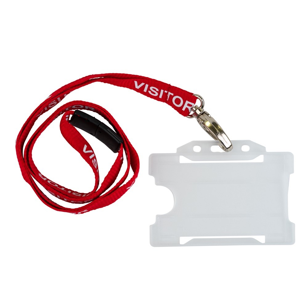 Visitor Lanyard Red (Recycled) with Clear Horizontal Card Holder – Pack ...